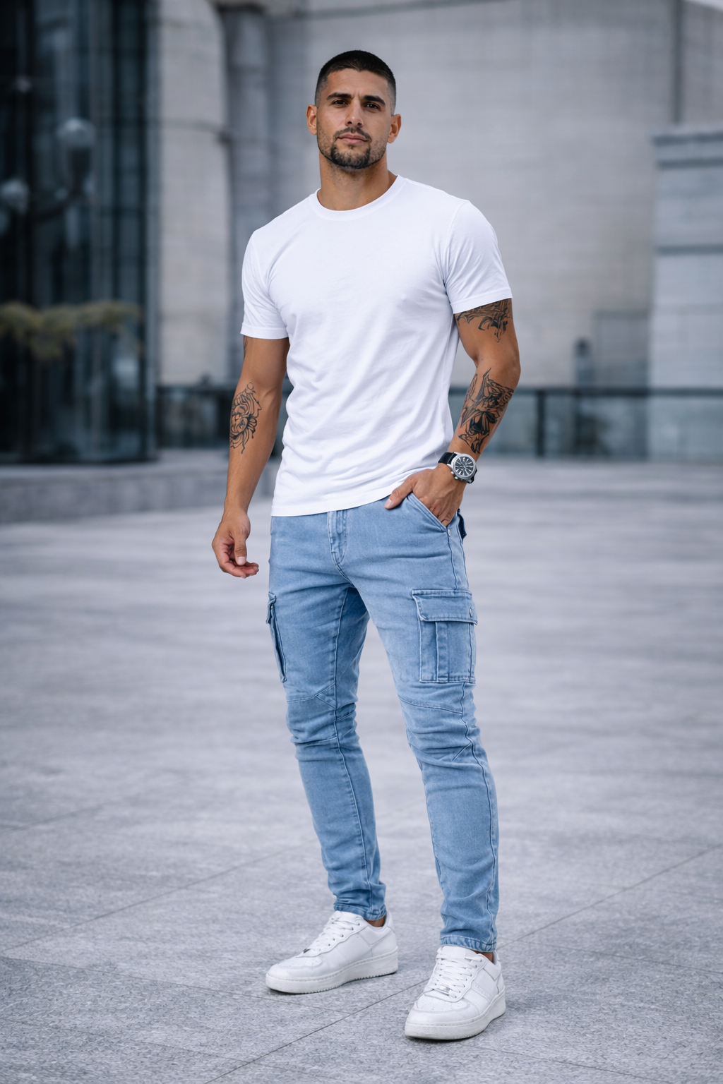 Gala Milova – Vaqueros Cargo Elásticos